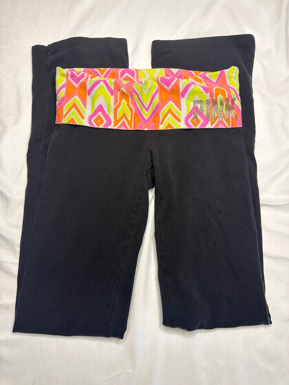 Vintage Victoria's Secret Pink Fold Over Flare Yoga Pants XS Geometric Pink